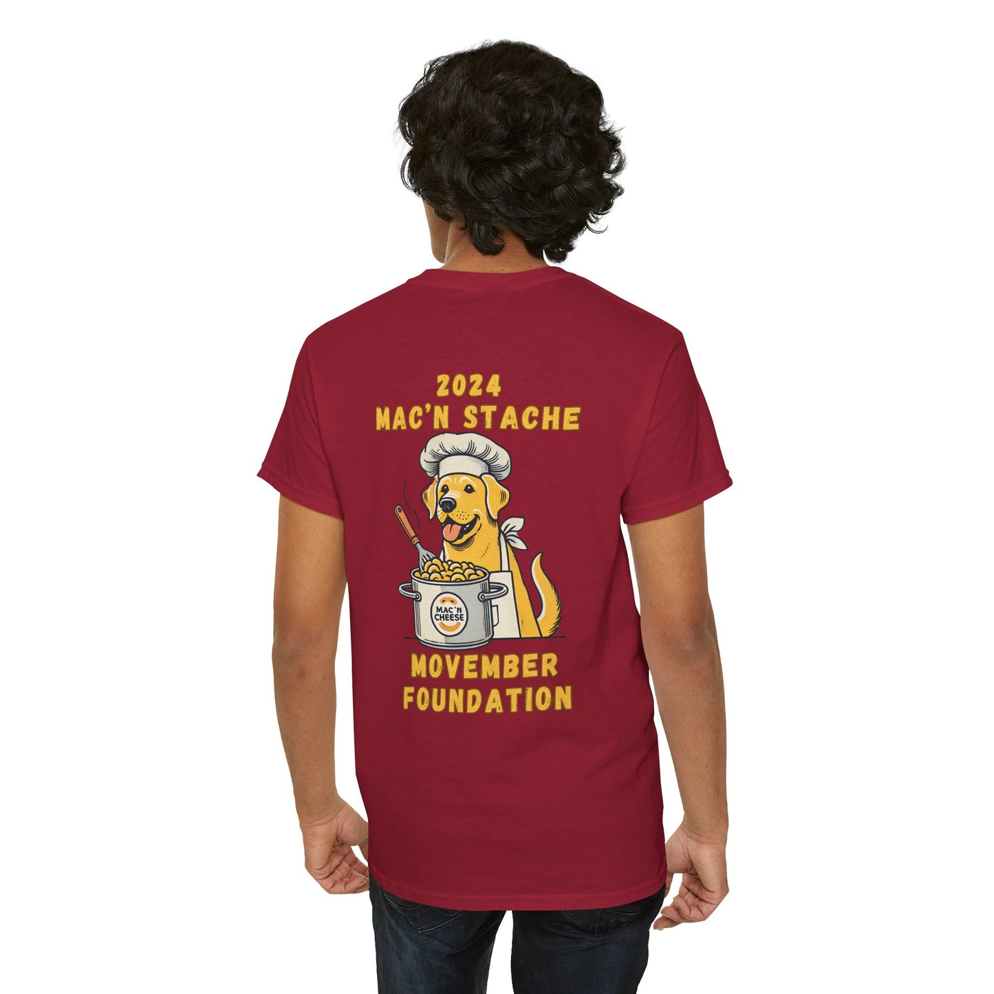 NON Member 2024 Mac'N Stache Unisex Heavy Cotton Tee - Support Movember Foundation with Fun Dog Design